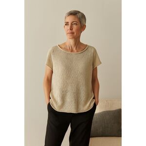 EILEEN FISHER Beige 100% Linen T Shirt Tee Blouse Top  Women's Size Medium